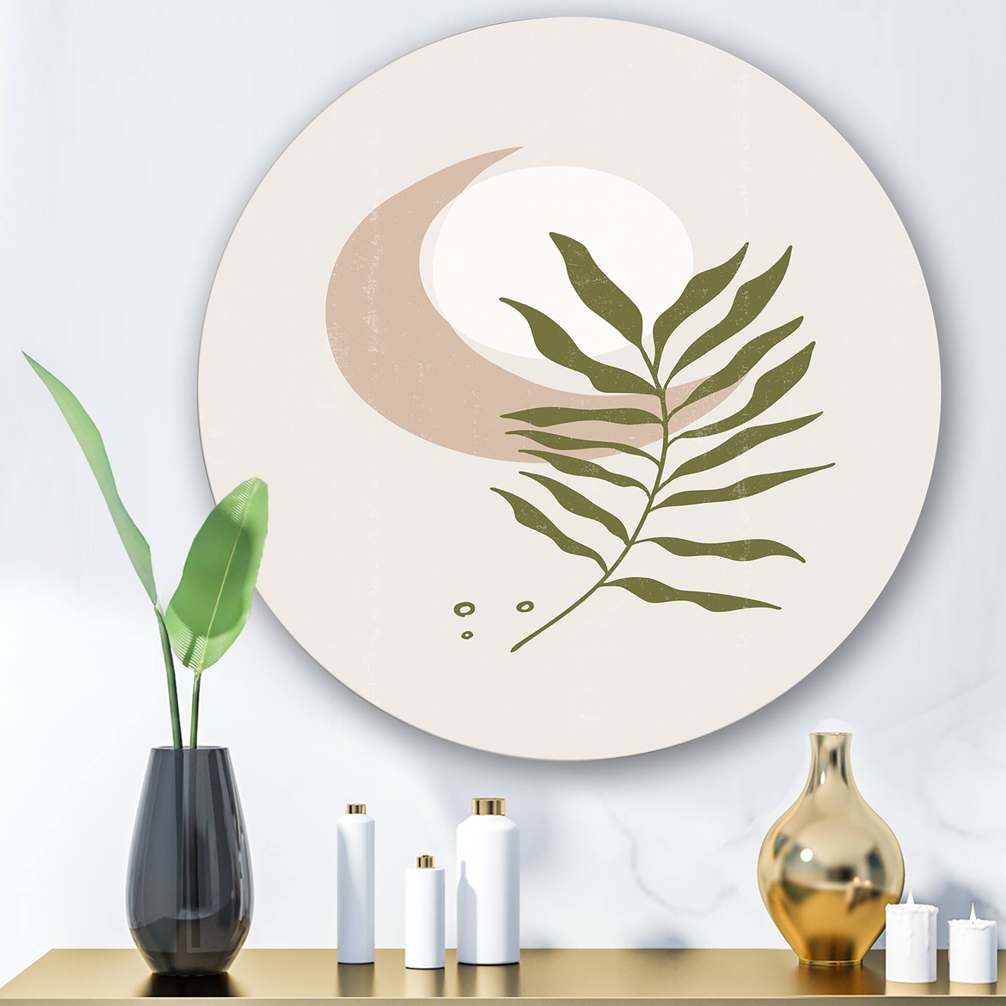 Designart - Abstract Geometrical Moon With Leaf II